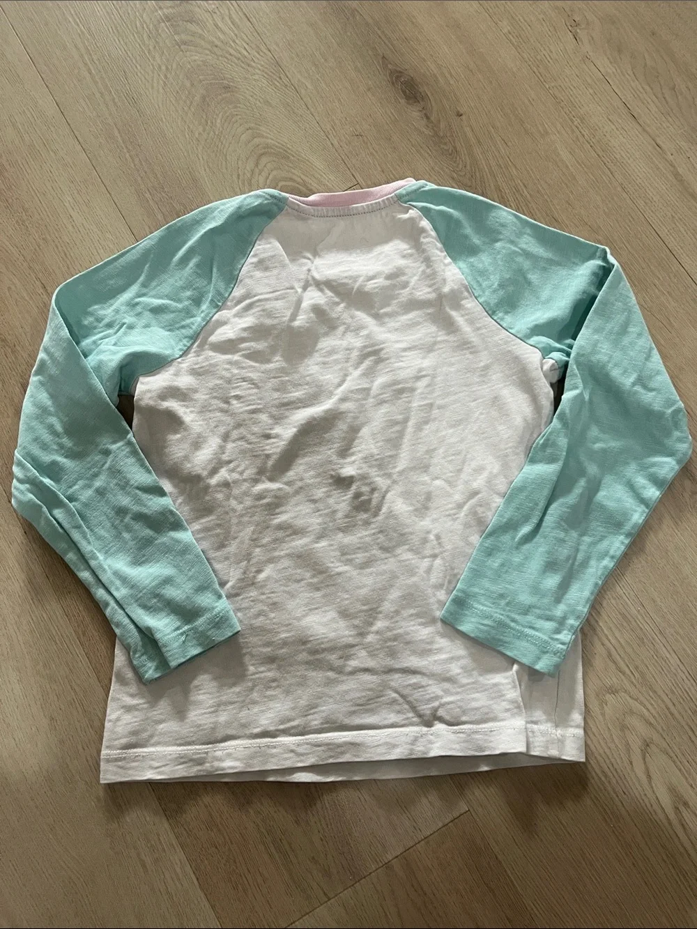 Mini Boden White Tee with Mint Raglan Sleeves and Gold Stars